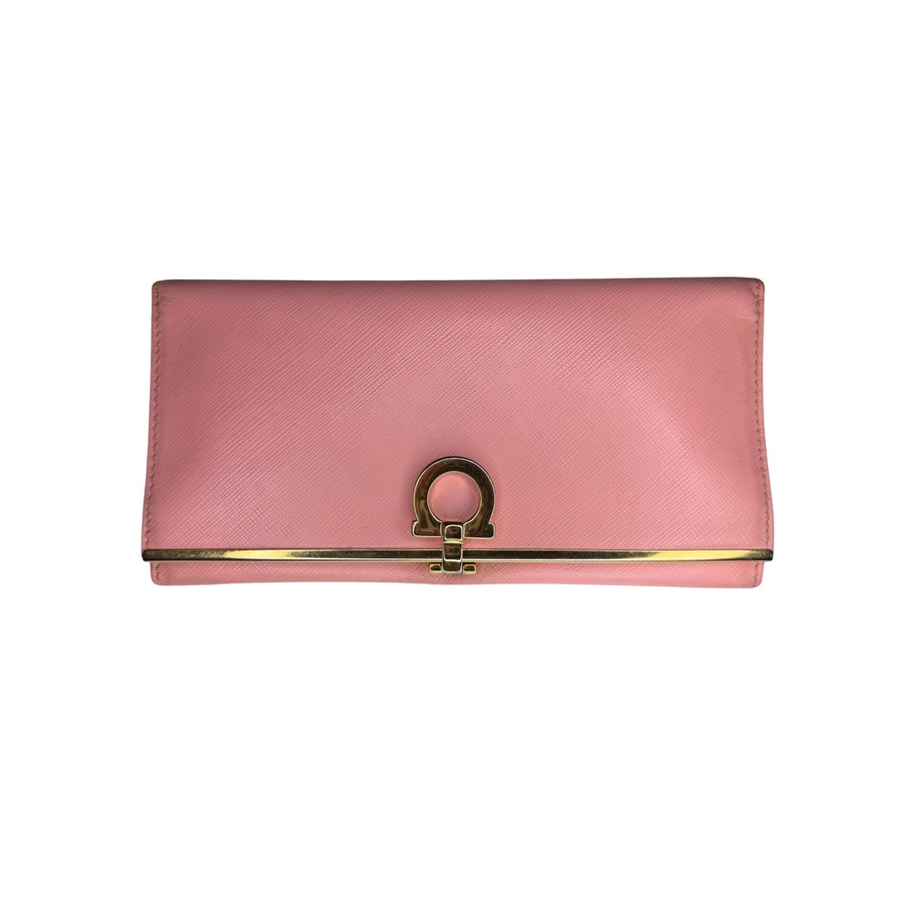 Salvatore Ferragamo Icona Vitello Pink Saffiano Gancini Continental Wallet